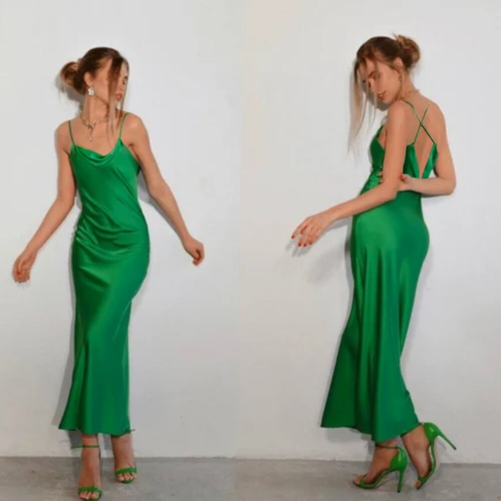 NWT Anthropologie Strappy Cowl Neck Slip Maxi Dress Kelly Green 4